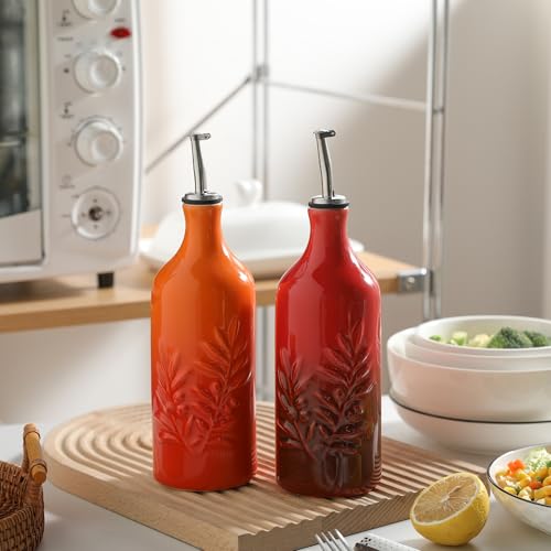 Sweejar Ceramic Olive Oil Dispenser Bottle (Gradient Orange / 20 oz, Set of 1)