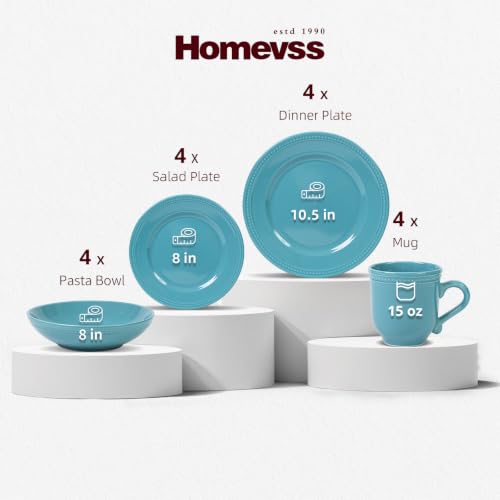HomeVSS 16 PC Pearl Dots Stoneware Dinnerware Set