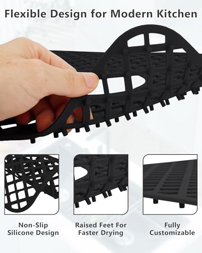 2 Pack Silicone Sink Mat Protector for Kitchen Sink (Black)