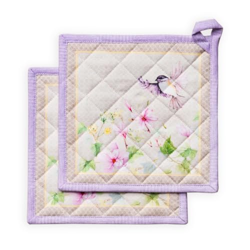 Pot Holders 100% Cotton Potholders (092 - Magnolia Mornings / 8" x 8" (Pot Holder Pack of 2))