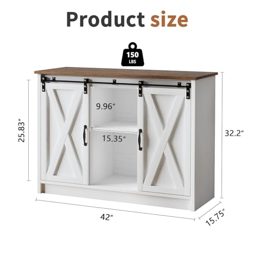 Coffee Bar Cabinet with Sliding Barn Doors (White)