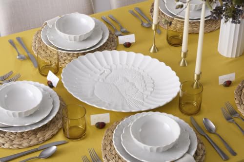 French Perle White 18in Large Serving Platter Carved Turkey Stoneware (Turkey Platter / White)