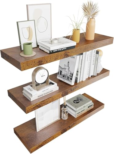Floating Shelves for Wall Set of 3 (Rustic Wood 01 / 24"-3pack)