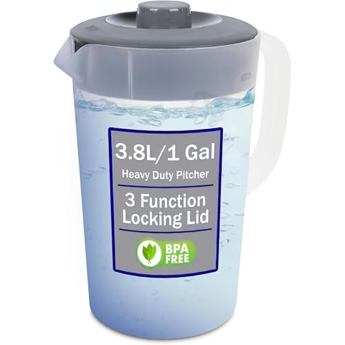 Water Pitcher with Lid 1 Gallon Pitcher BPA Free & Phthalate Free (Gray)
