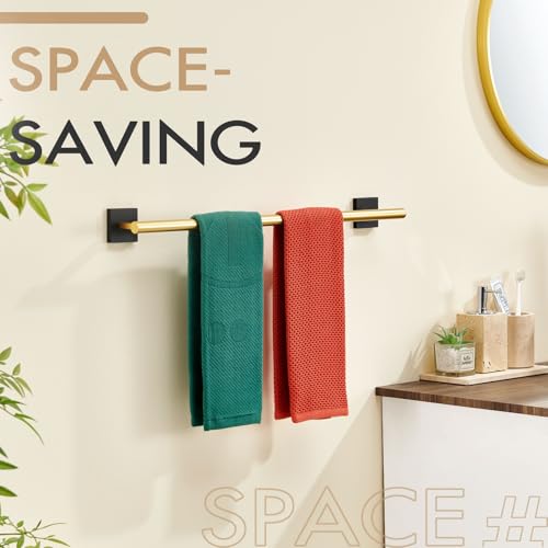 Bathroom Towel Bar Bath Towel Holders for Toilet Kitchen Cabinet Wall Mount 24 Inch Black with Gold Stainless Steel B4005GDK (Black Gold / 24-Inch)