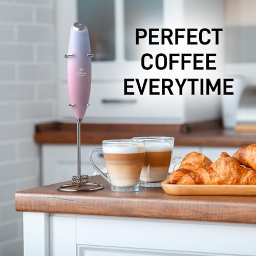 Powerful Milk Frother Wand With Duracell Batteries (Sweet Lavender / Double Whisk + Batteries)