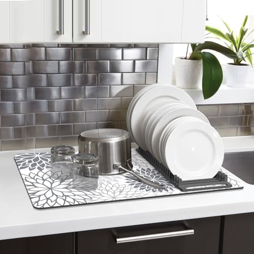 2Pcs Dish Drying Mat & Sink Splash Guard (Gray / 12" X 20" + 24" X 5.5")