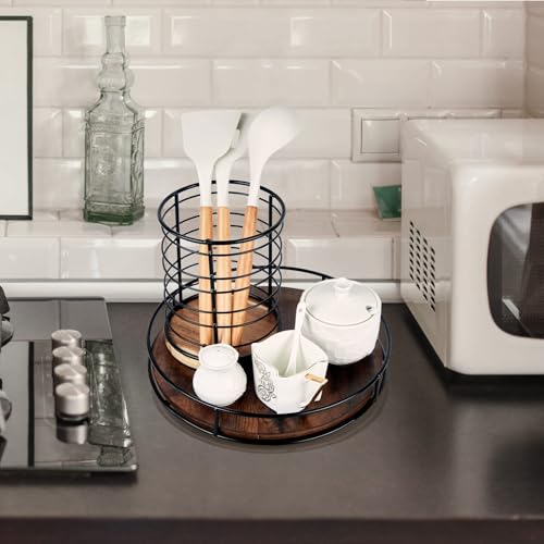 12" Rustic Brown Wood Lazy Susan