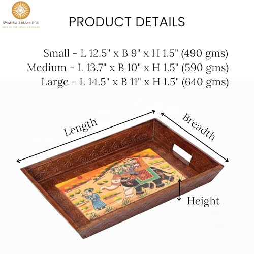 Hand Painted Wooden Serving Tray Set of 3 (Brown / Set of 3)