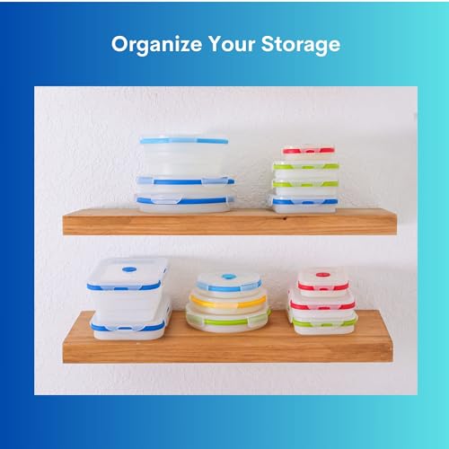 Collapsible Food Storage Containers with Lids (Blue-Assorted Sizes 5pc)