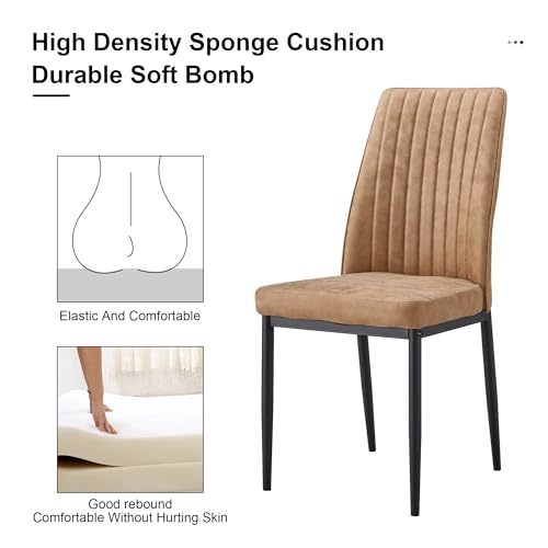 Modern Dining Chairs Set of 4 Kitchen Chairs Set Leathaire Fabric Chair with Metal Leg High Back Upholstered Chair for Dinner Room (B- Brown)