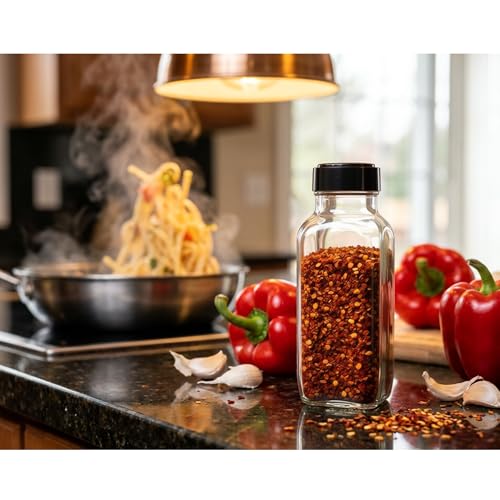 Glass Spice Jars with Shaker Lids (French Square 8oz Black Set of 3)