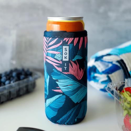 CanSok Sleeve for Beer & Soda Insulated Neoprene Cover (Midnight Tropics / 12oz Can Sleeve)