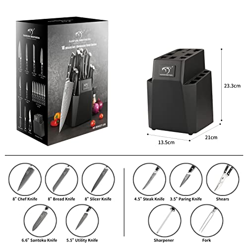 18PCS Damascus Knife Set with Steak Knives & Block (Black/Black / 18 Pieces)