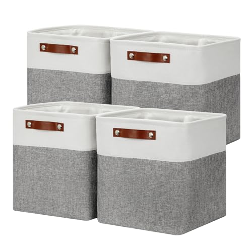 Set of 4 Storage Cubes Baskets for Organizing (White&Grey / M-12"x 12"x12")