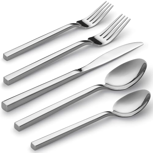 Cube 60 Piece Forged Stainless Steel Flatware Set Cutlery Set (Silver / 60 pieces for 12)