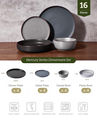 Mercury 16 Piece Dinnerware Set with Pasta Bowls (Multicolor / Service for 4 (Include Pasta Bowls))