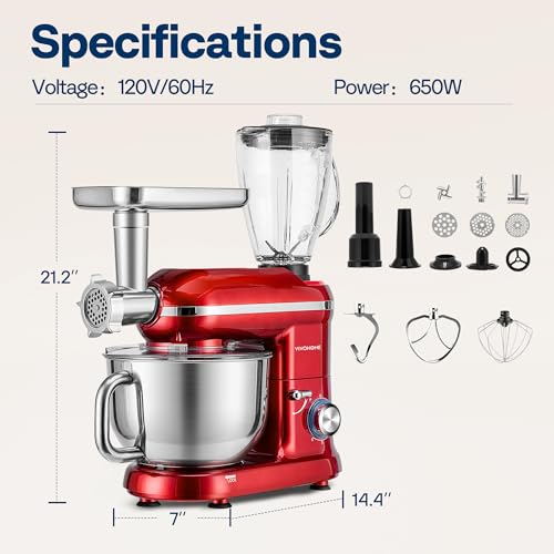 3-in-1 Stand Mixer, 6-Quart Tilt-Head Mixer, 10 Speeds, Red (3-in-1 / Red)