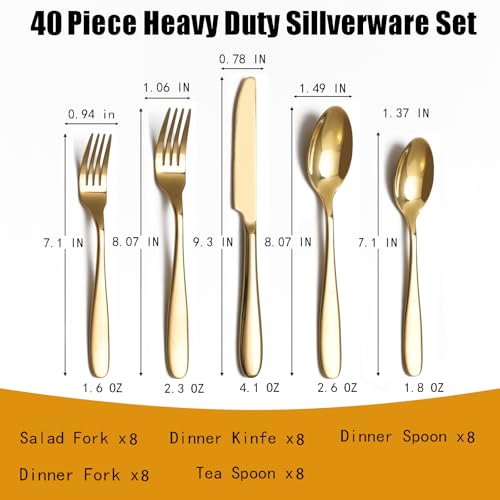 40 Piece Gold Silverware Set (Gold / 40 Piece)