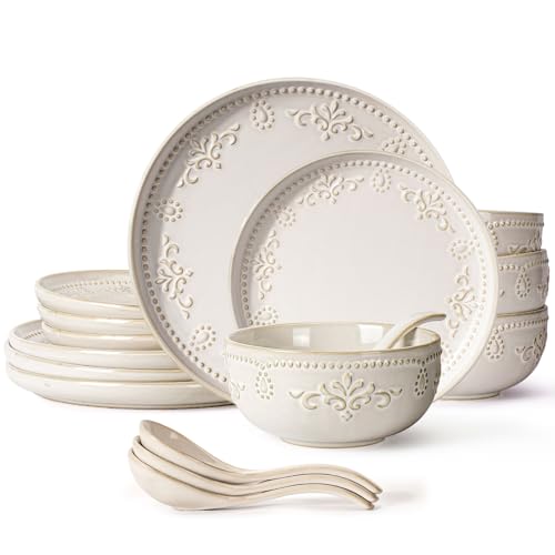 Plates And Bowls Sets (Damask Floral (16 Pieces) (White))