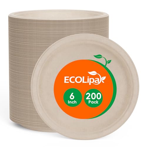 6 in 200 Pack Natural Disposable Compostable Dessert Paper Plates (6in-200natural)