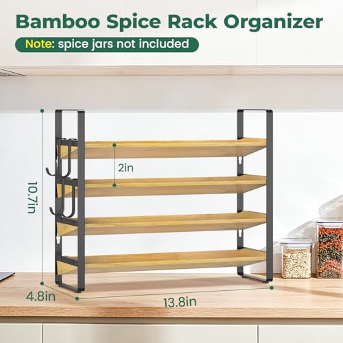 Spice Seasoning Rack Organizer Kitchen Countertop (Matte Black+Bamboo)