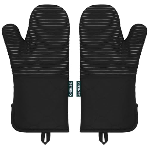 Heat Resistant 500°F Kitchen Oven Mitts 2 (Black)
