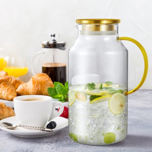 1 Gallon Gold Glass Pitcher with Lid and Handle (Gold / 128 Ounces)