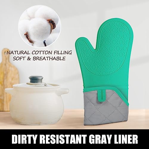 Silicone Oven Mitts and Pot Holders Sets (Green)