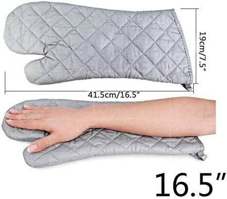 17 Inch Extra Long Heat Resistant Oven Gloves New Cotton Oven Mitts Kitchen Gloves High Temperature Cooking Tool BBQ Gloves (Silver / 17 Inch)
