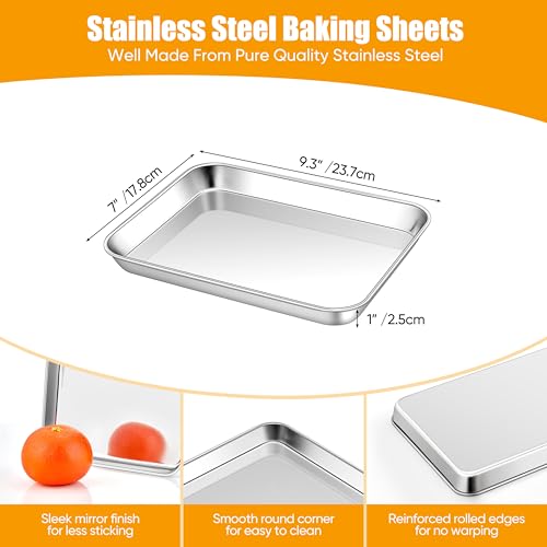4 Pack 9x7 Inches Mini Stainless Steel Baking Sheet Set (9x7x1)