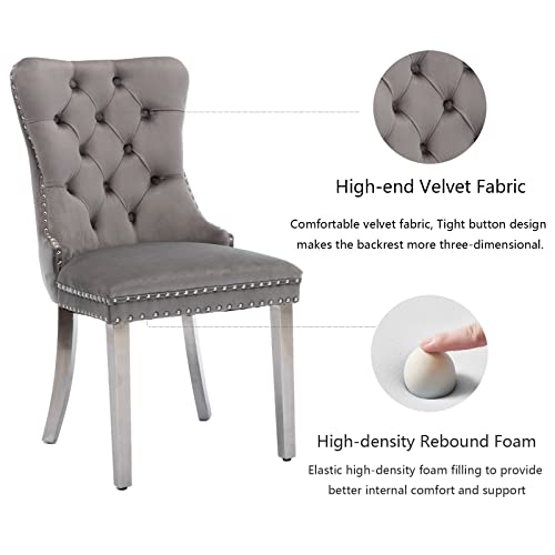 Grey Velvet Dining Chairs Set of 6 (Natural Gray)