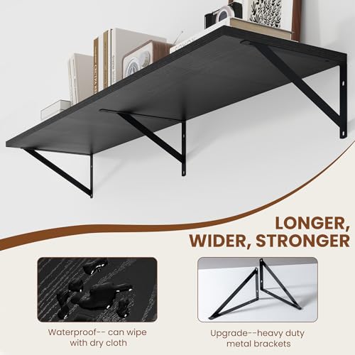 48W x 12D Deep Floating Shelves Set of 2 Black (Black With Black Metal Bracket / 48wx12dx5.8h)