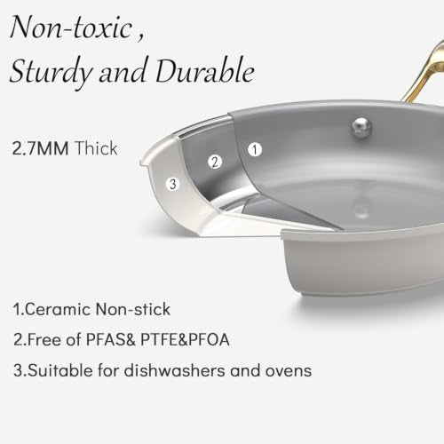 10-in-1 White Ceramic Nonstick Deep Saute Pan Set With Steamer & Lid, 4QT (White)