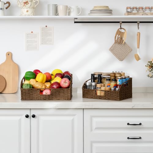 Pantry Baskets for Organizing (Dark Brown(Paper Rope) / 15¾"L x 11"W x 7½"H + 14¼"L x 9¾"W x 6¾"H)
