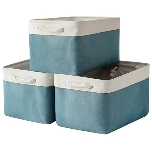 Organization and Storage basket for Organizing (White And Green / 3PCS/Large Cube - 16L×12W×12H)