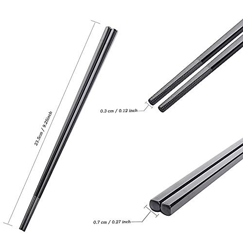 Metal Chopsticks Reusable Titanium Plated Stainless Steel Chopsticks Japanese Korean Chopsticks for Food & Cooking 9.5Inch Non (Black)