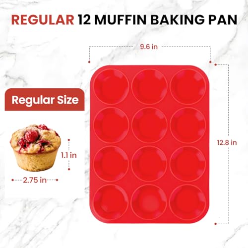 Silicone Muffin Pan 3 Pack Regular 12 Cup Muffin Tin for Baking Banana Muffins Cupcakes Egg Muffins (12-Cup Regular)