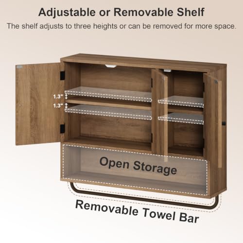 Rattan Bathroom Wall Cabinet (Natural Oak / 3 Doors)