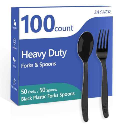 100 Count Black Plastic Silverware Heavy Duty (Black)