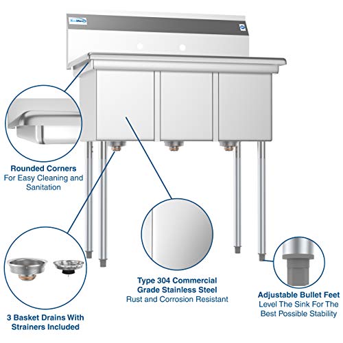 36" 3 Compartment Stainless Steel Triple Bowl NSF Commercial Kitchen Sink (Without Drainboard)