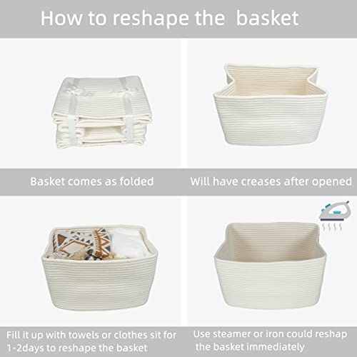 Woven Cotton Rope Storage Baskets 15x10x9.3" 3 Pack White (White)