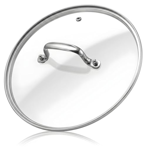 13 IN Glass Lid with Stainless Steel Handle (13 in (12.48in- 13.07in) / Silvery Handle)