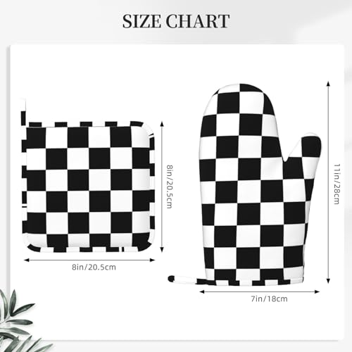 Black White Check Plaid Oven Mitts and Pot Holders Sets Silicone Black and White Checkered Plaid Kitchen Mitts Potholders Heat Resistant 4Pcs Oven Gloves Hot Pads for Cooking Grilling (Black White Buffalo Plaid)
