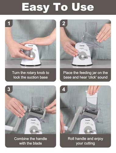 Rotary Cheese Grater Vegetable Shredder With 6 Interchangeable Blades No Slip Suction Base (White Grey / 6 Blades)