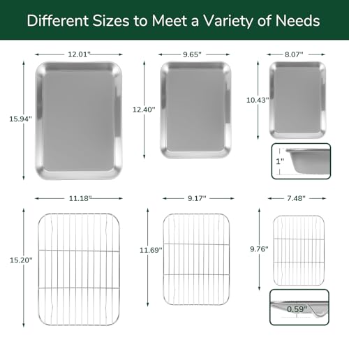 18 0 Stainless Steel Baking Sheet with Cooling Rack (Set of 6 - 10",12",16")