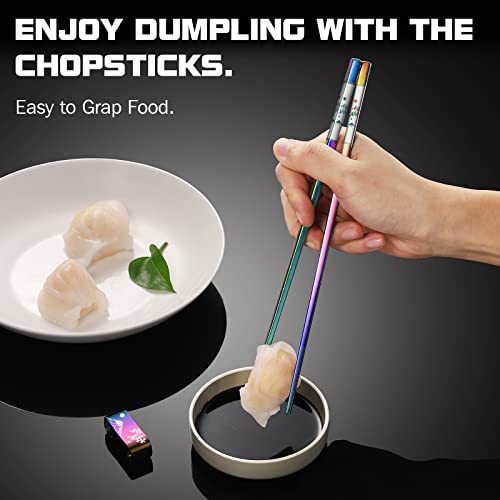 Metal Chopsticks Reusable 2 Pairs Titanium Plated 18 (Rainbow)