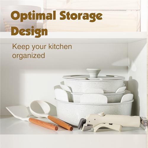 24 Piece Nonstick Detachable Handle Pots and Pans Set White (White / 24 Piece)