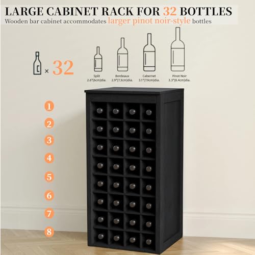 8 Tier Freestanding Wine Rack Wood (32 Bottles / Black)