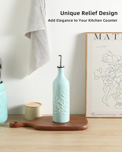 Sweejar Large Ceramic Olive Oil Dispenser Bottle (Light Blue / 24 oz, Set of 1)